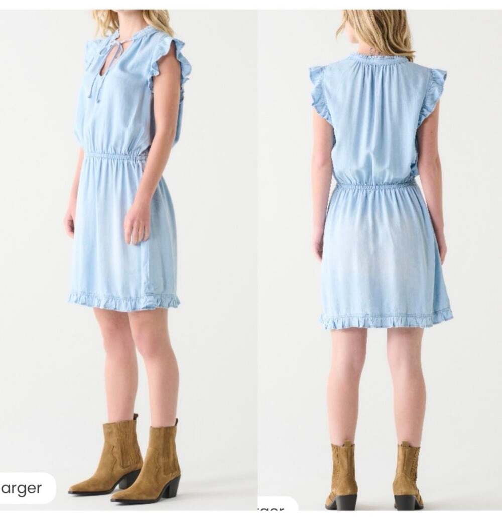 Dex Ruffle Sleeve Denim Dress with Elastic Waist and Flounce Hem